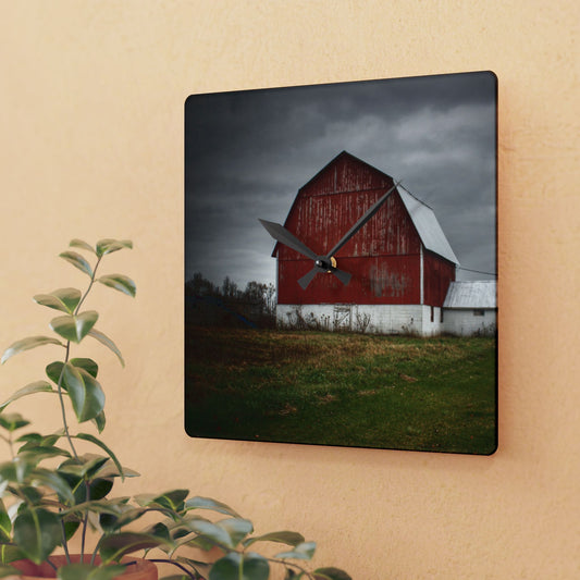 U R There Photography Mills Road Red II Rustic Farmhouse Acrylic Analog Wall Clock