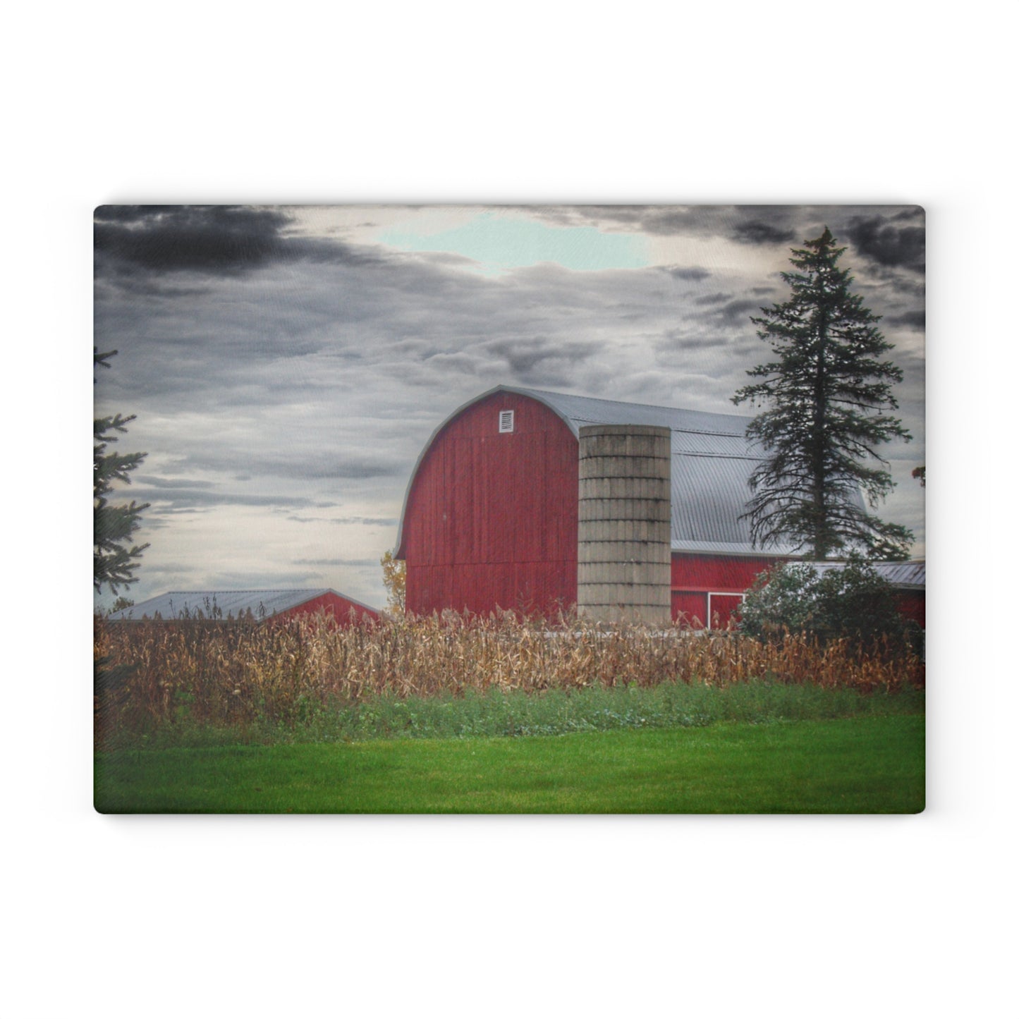 U R There Photography Haines Roadside Red and Silo Rustic Farmhouse Tempered-Glass Cutting Board