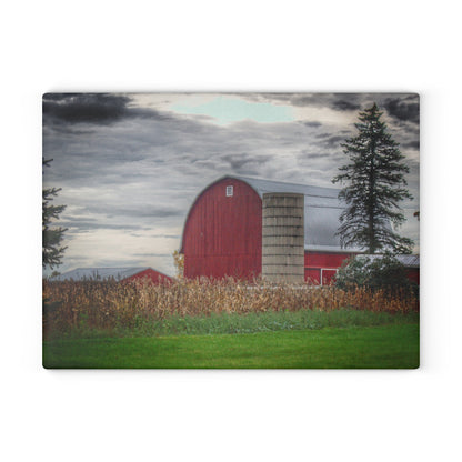 U R There Photography Haines Roadside Red and Silo Rustic Farmhouse Tempered-Glass Cutting Board