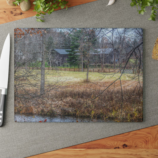 U R There Photography Brewer Road Hidden Grey Rustic Farmhouse Tempered-Glass Cutting Board
