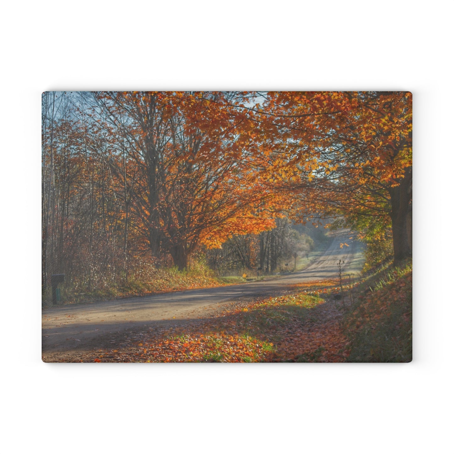U R There Photography Fall on Oak Road Rustic Farmhouse Tempered-Glass Cutting Board