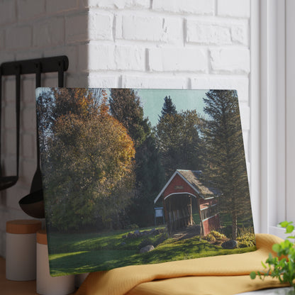 U R There Photography Hadley Covered Bridge II Rustic Farmhouse Tempered-Glass Cutting Board