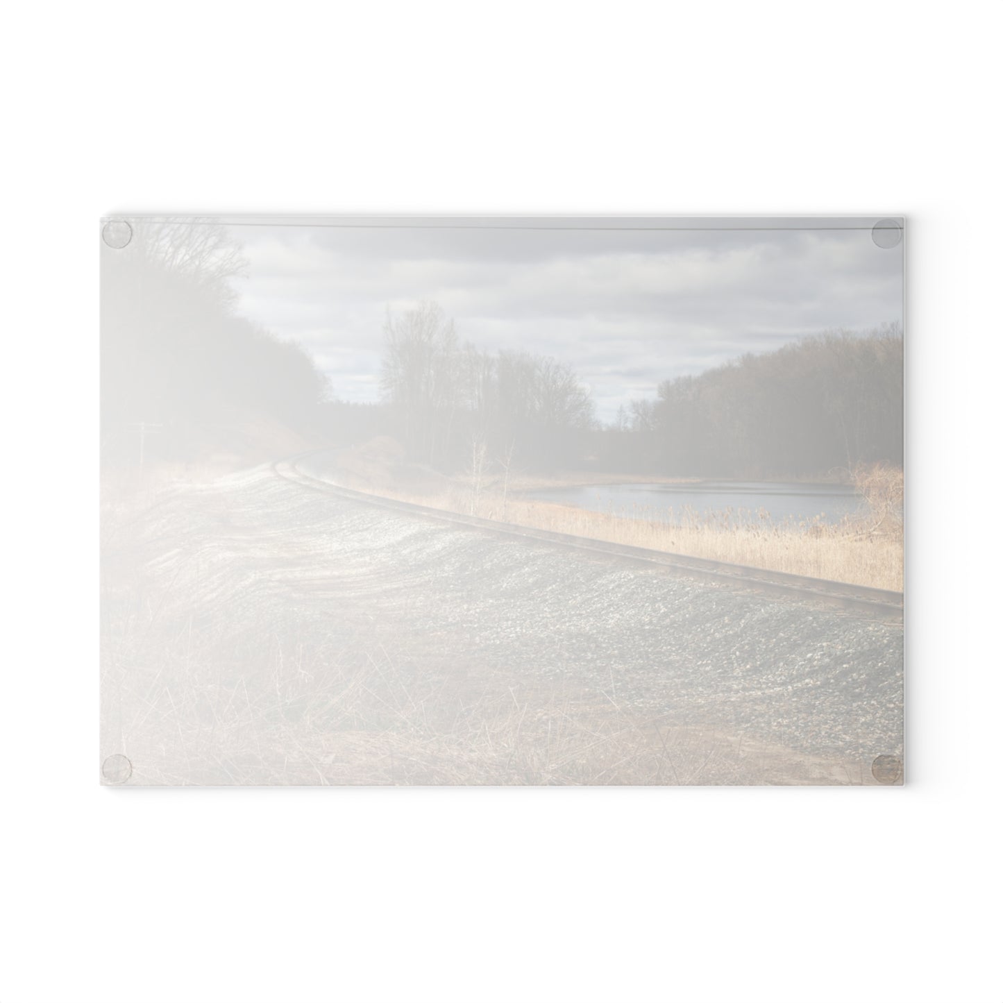 U R There Photography Aside the Tracks in Holly Rustic Farmhouse Tempered-Glass Cutting Board
