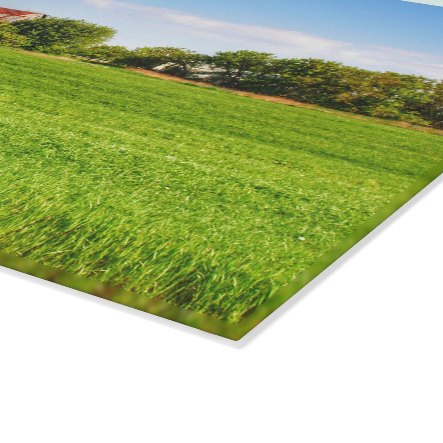 U R There Photography Deckerville Road Hidden Red Rustic Farmhouse Tempered-Glass Cutting Board