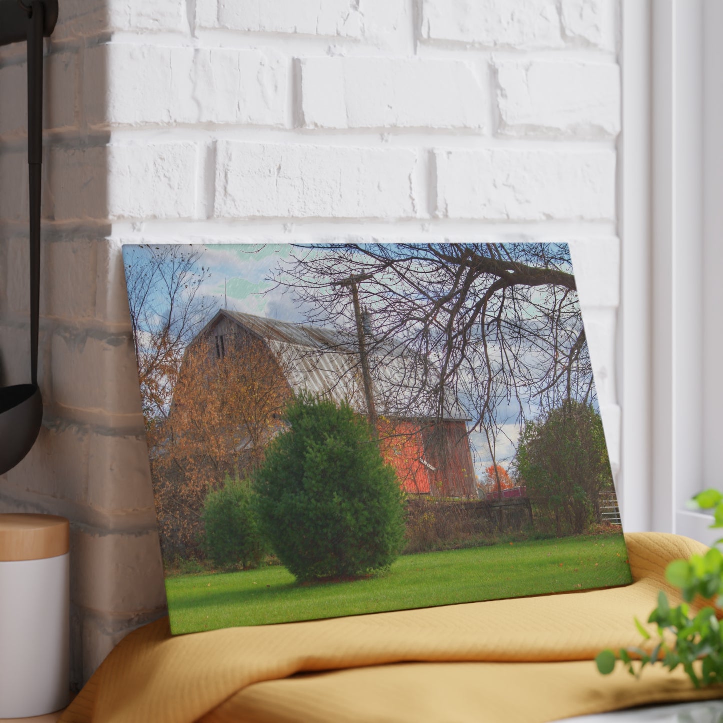 U R There Photography Millis Road Hidden Red Rustic Farmhouse Tempered-Glass Cutting Board