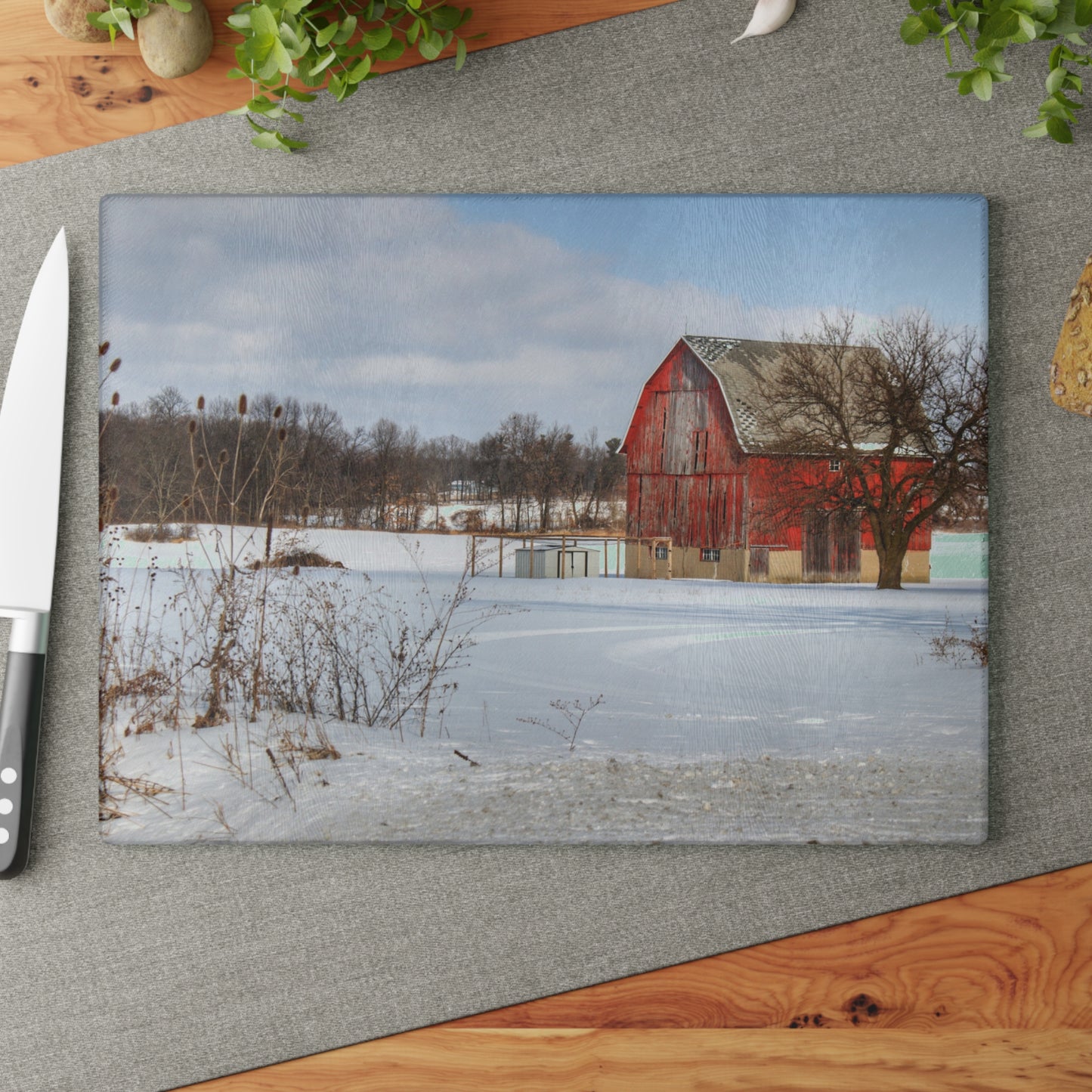 U R There Photography Oregon Road Hillside Red Rustic Farmhouse Tempered-Glass Cutting Board