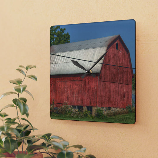 U R There Photography Belsay Road Red Rustic Farmhouse Acrylic Analog Wall Clock