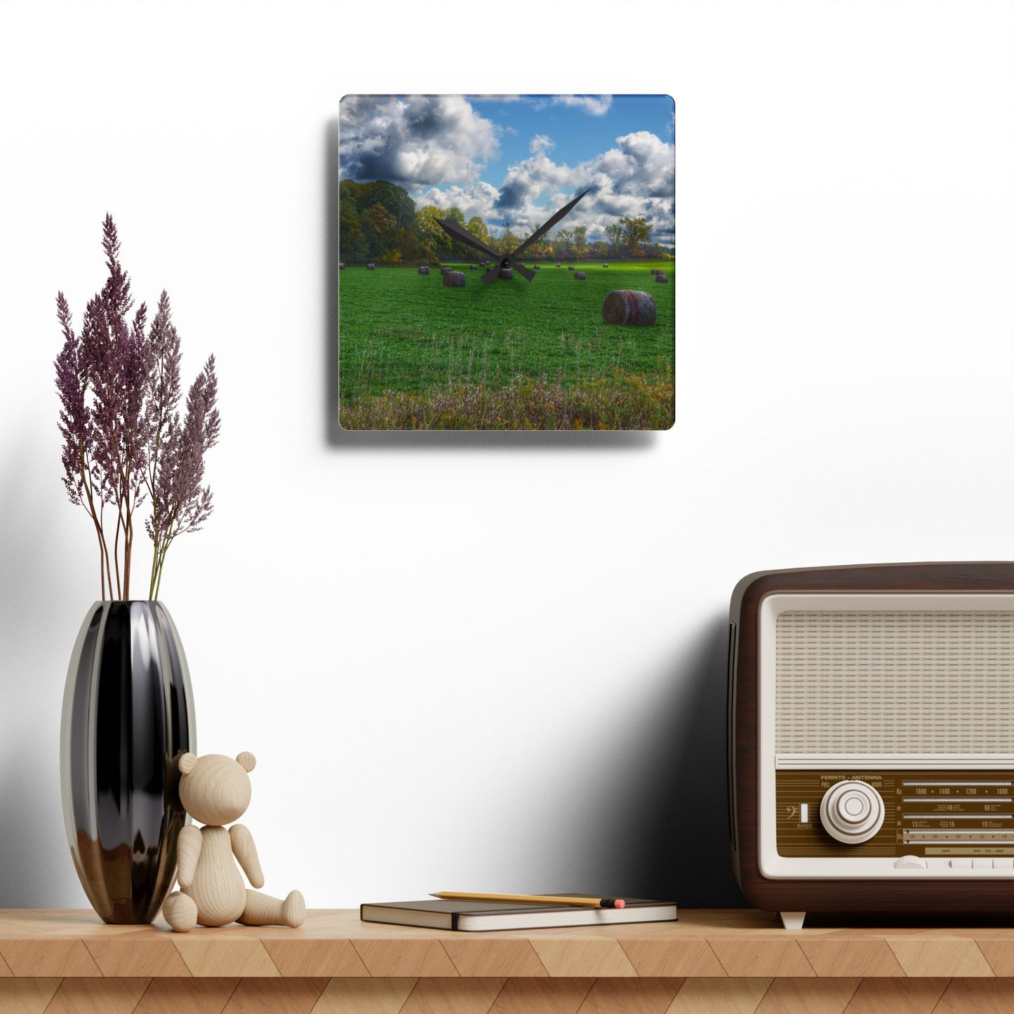 U R There Photography Haybale Heaven 2020 Rustic Farmhouse Acrylic Analog Wall Clock