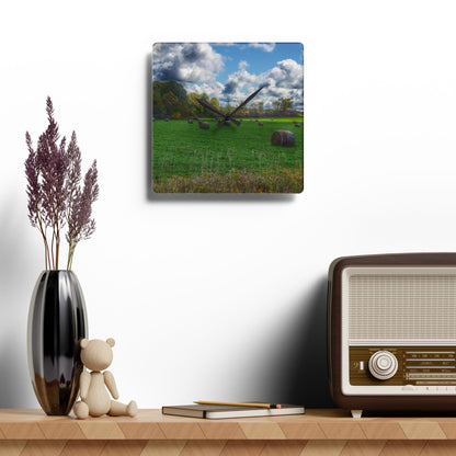 U R There Photography Haybale Heaven 2020 Rustic Farmhouse Acrylic Analog Wall Clock