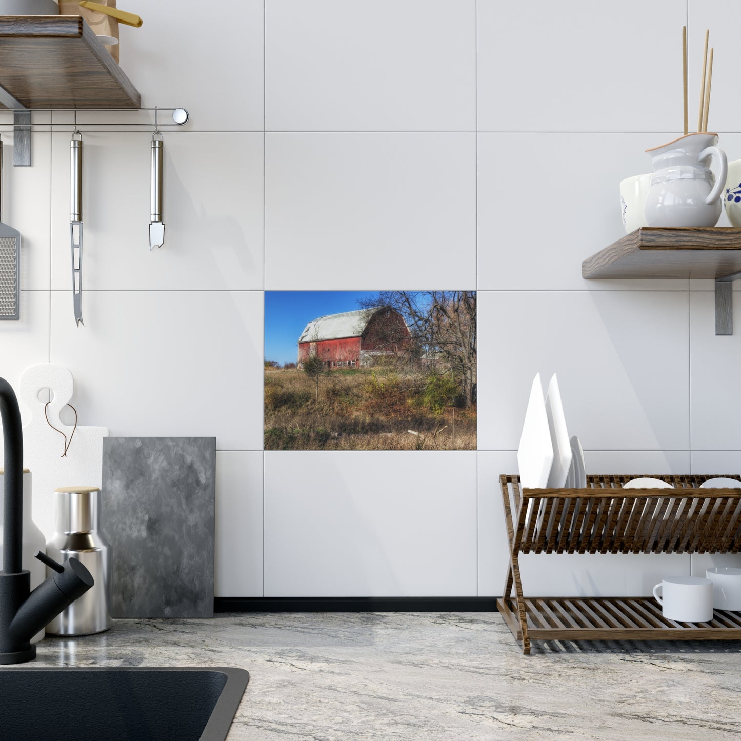 U R There Photography Hadley Red I Rustic Farmhouse Decorative Ceramic Tile