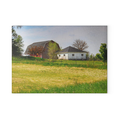 U R There Photography Colwood Hidden Red and Little White Rustic Farmhouse Tempered-Glass Cutting Board