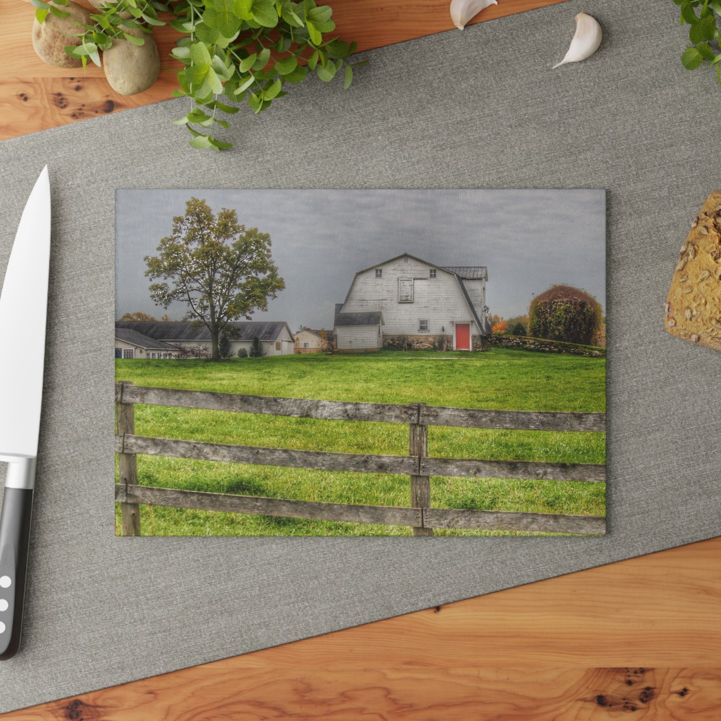 U R There Photography Hill Road Hillside White Rustic Farmhouse Tempered-Glass Cutting Board