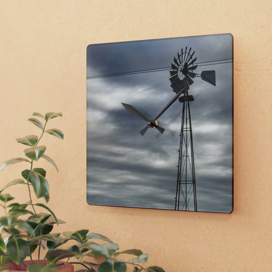U R There Photography Valentine Road Windmill Rustic Farmhouse Acrylic Analog Wall Clock