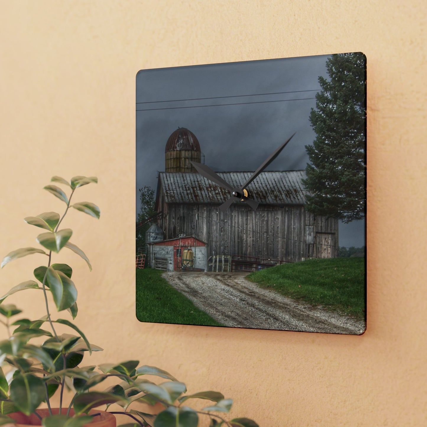 U R There Photography North Lake Road Grey Rustic Farmhouse Acrylic Analog Wall Clock