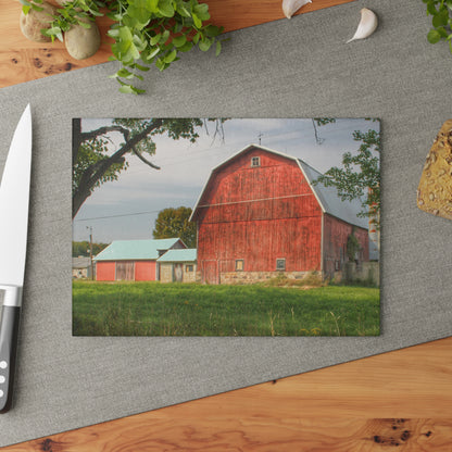 U R There Photography Crawford Road Red II Rustic Farmhouse Tempered-Glass Cutting Board