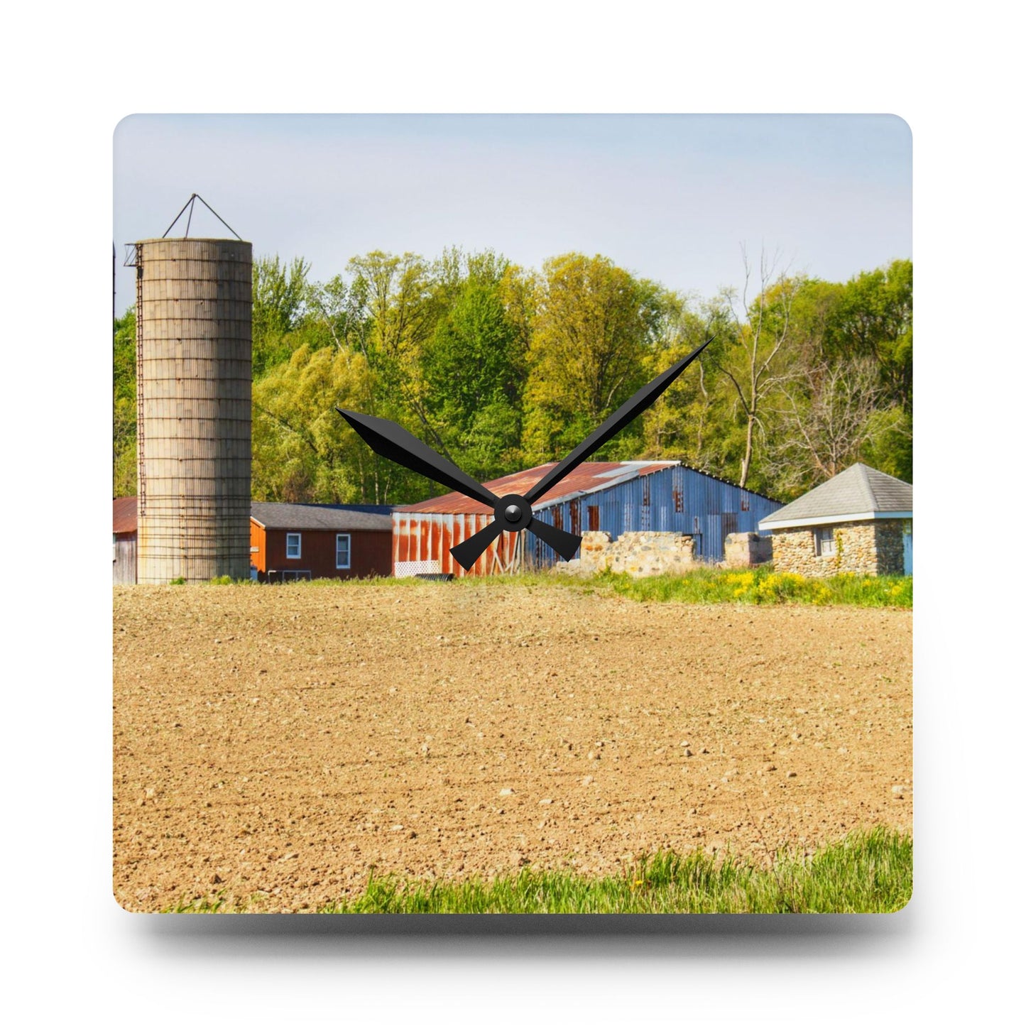 U R There Photography Deckerville Rusted Red Shack Rustic Farmhouse Acrylic Analog Wall Clock