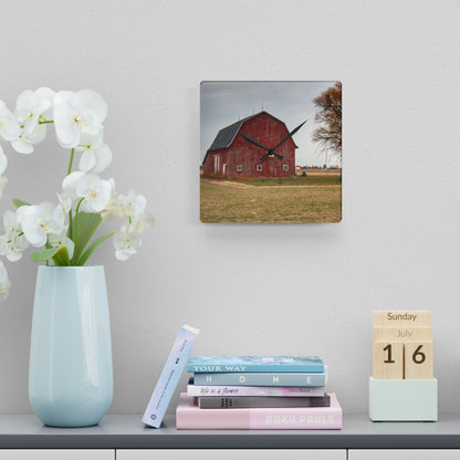 U R There Photography Loomis Road Red Rustic Farmhouse Acrylic Analog Wall Clock