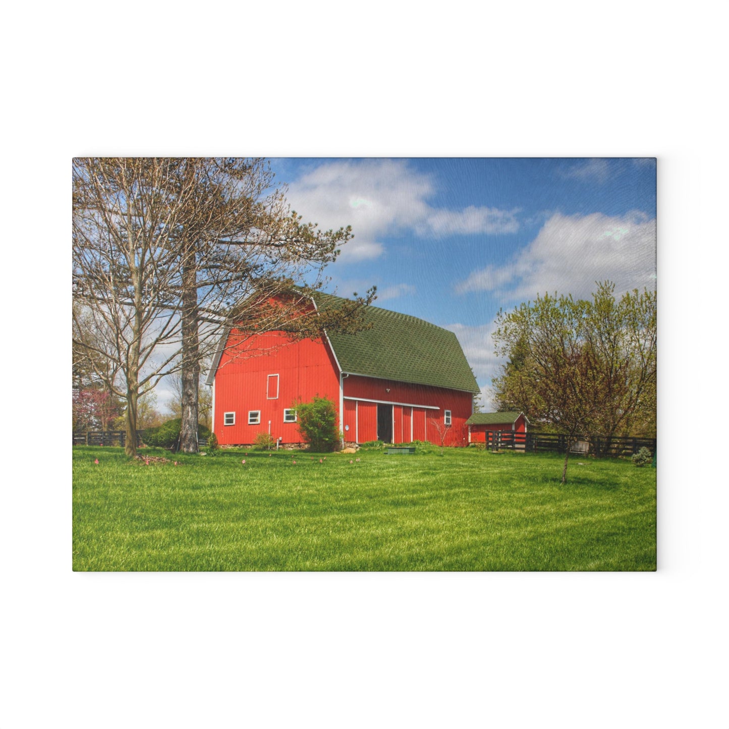 U R There Photography Barber Road Red Rustic Farmhouse Tempered-Glass Cutting Board