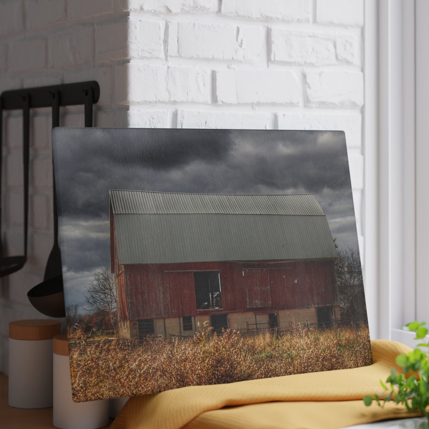 U R There Photography Booth Road Cow Barn I Rustic Farmhouse Tempered-Glass Cutting Board