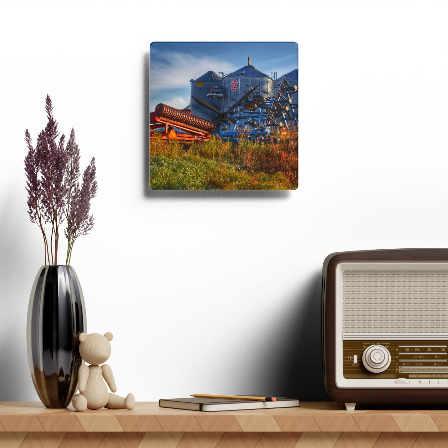 U R There Photography Peck Road Grain Silos Rustic Farmhouse Acrylic Analog Wall Clock