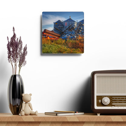 U R There Photography Peck Road Grain Silos Rustic Farmhouse Acrylic Analog Wall Clock