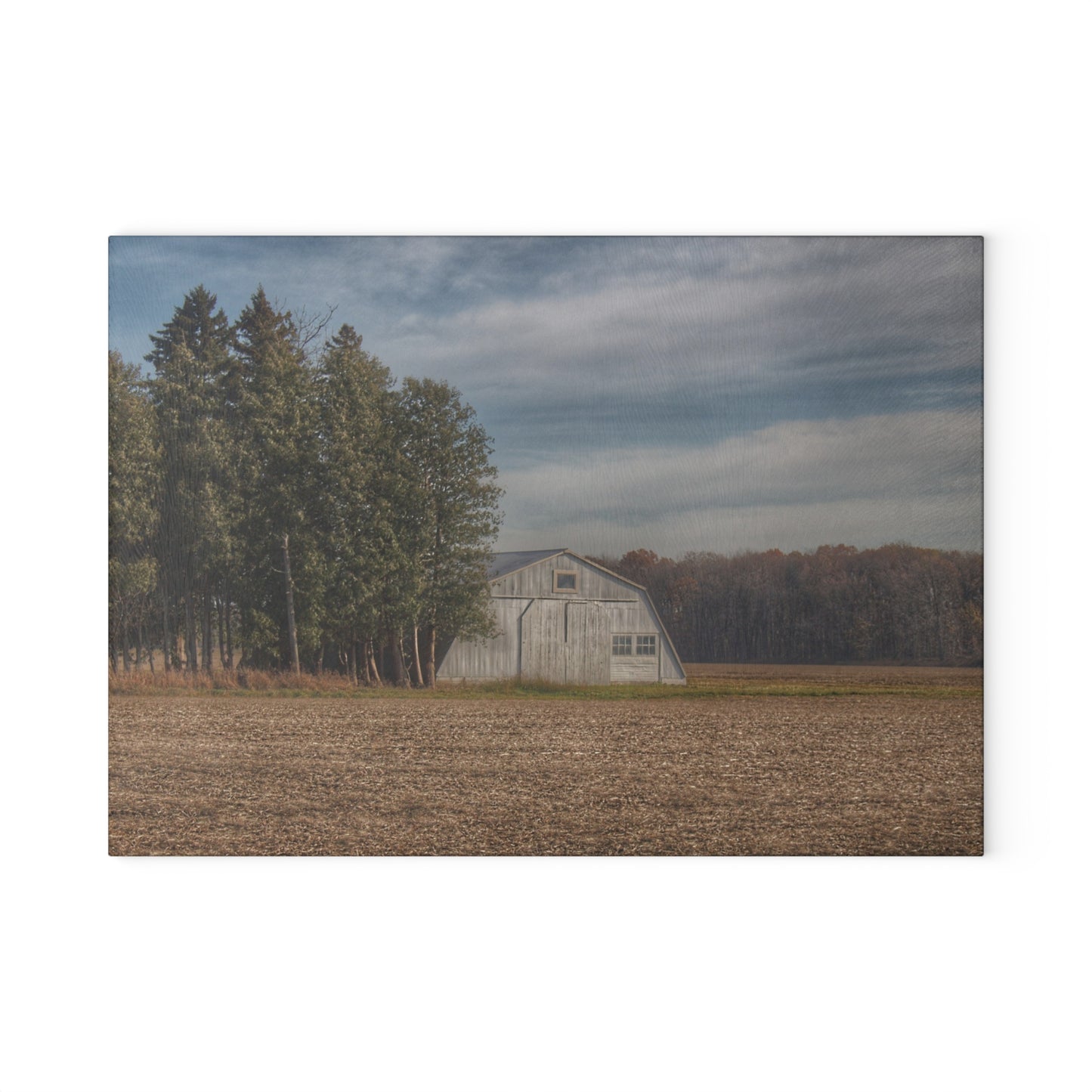 U R There Photography Grey Quonset Among the Pines Rustic Farmhouse Tempered-Glass Cutting Board