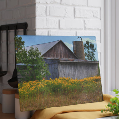 U R There Photography Church Road Grey II Rustic Farmhouse Tempered-Glass Cutting Board