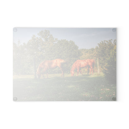 U R There Photography Caramel Horses Rustic Farmhouse Tempered-Glass Cutting Board