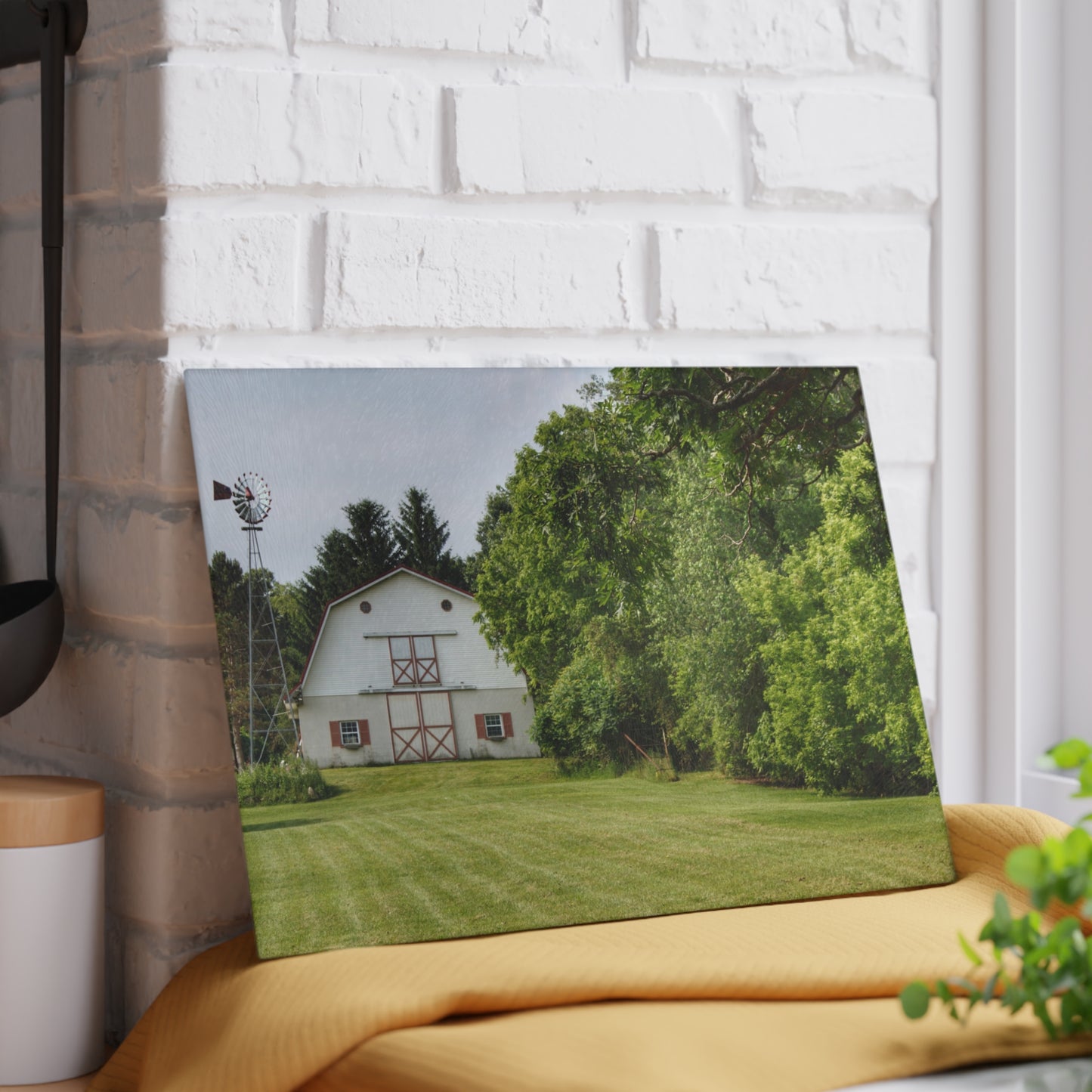 U R There Photography Hunters Creek White Rustic Farmhouse Tempered-Glass Cutting Board