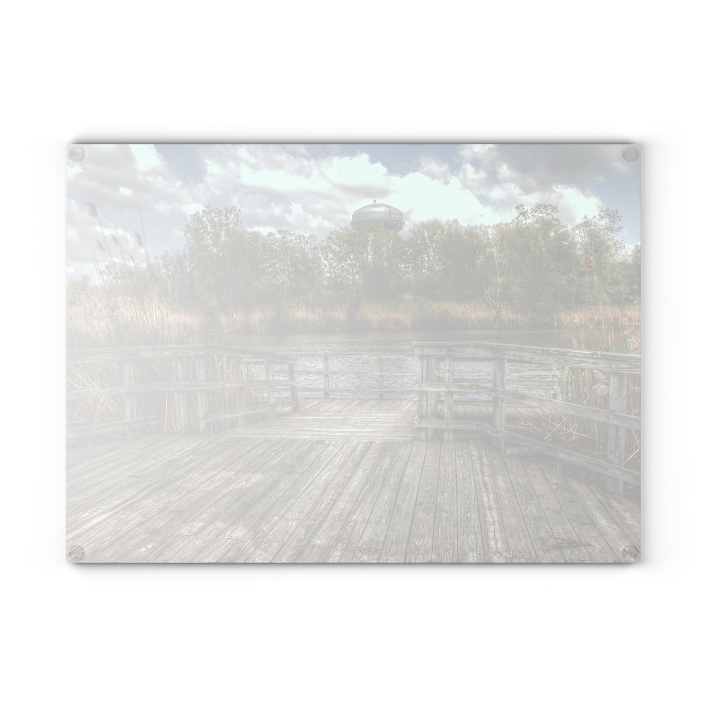 Barn Boutique Rustic Tempered-Glass Cutting Board| Bridge Overlooking Water Tower Park in Lapeer