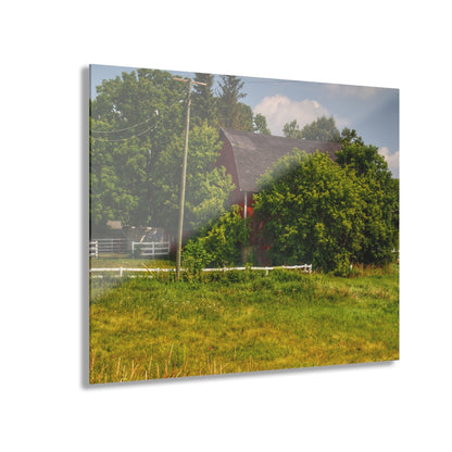 U R There Photography Hidden Red Beyond the Fence Rustic Farmhouse Acrylic Wall Print