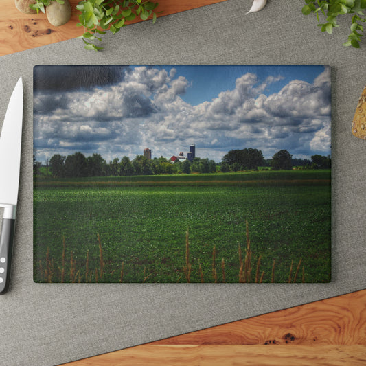 U R There Photography Farm from a Distance Rustic Farmhouse Tempered-Glass Cutting Board