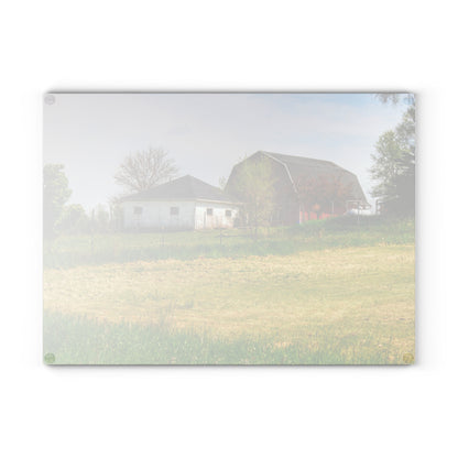 U R There Photography Colwood Hidden Red and Little White Rustic Farmhouse Tempered-Glass Cutting Board