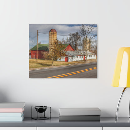 U R There Photography Newark Road Red and Silos III Rustic Farmhouse Acrylic Wall Print