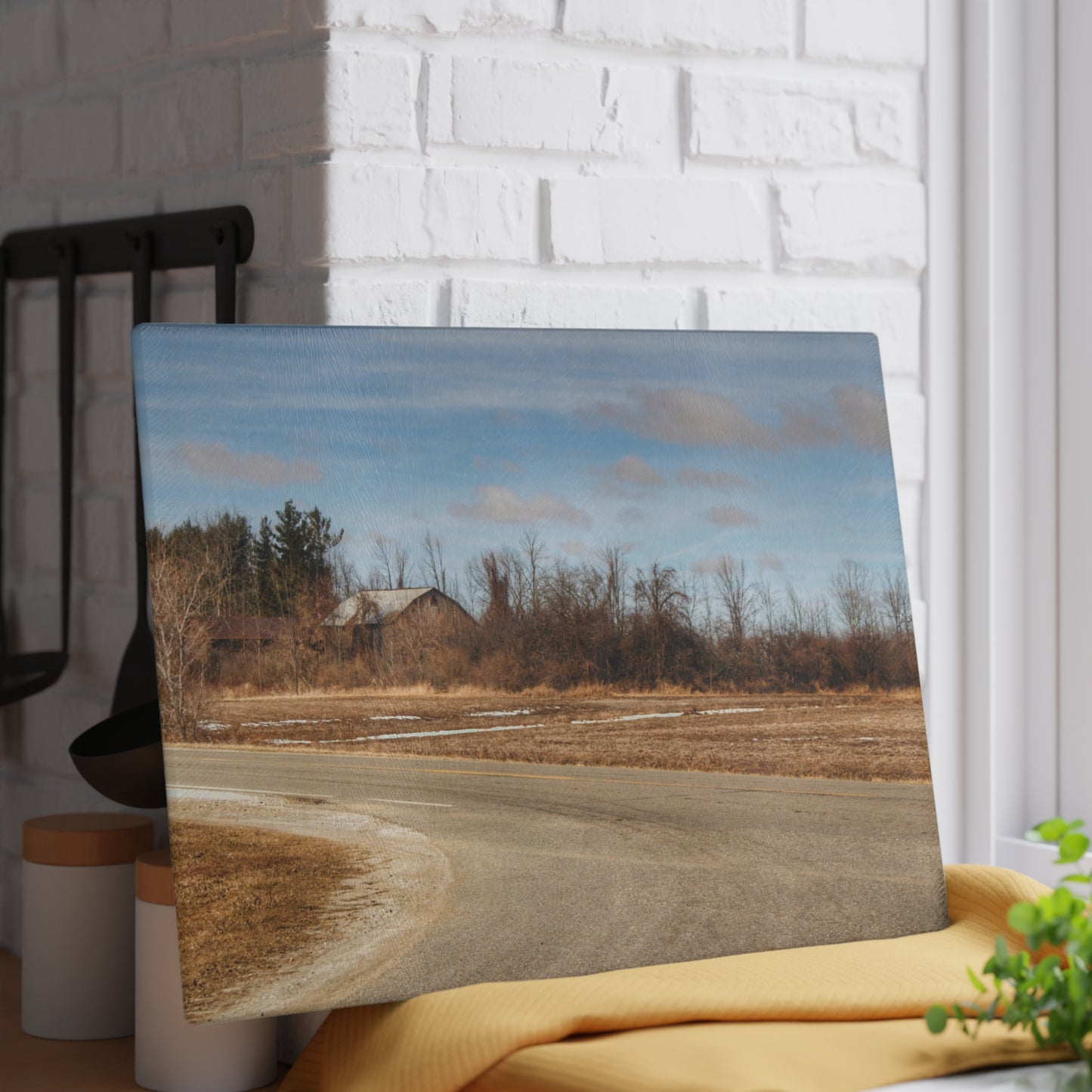 U R There Photography North Hunt Road Farm I Rustic Farmhouse Tempered-Glass Cutting Board