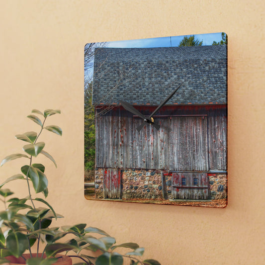 U R There Photography Leix Road Stone Red Rustic Farmhouse Acrylic Analog Wall Clock