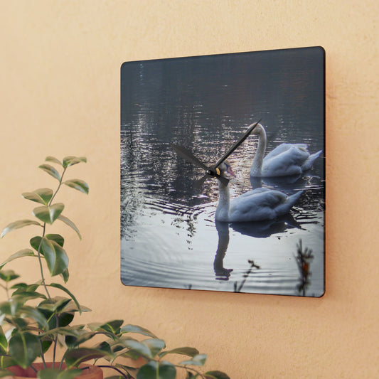 U R There Photography Swans of Duck Lake II Rustic Farmhouse Acrylic Analog Wall Clock