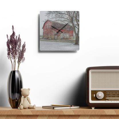 U R There Photography Cumber Road Red I Rustic Farmhouse Acrylic Analog Wall Clock