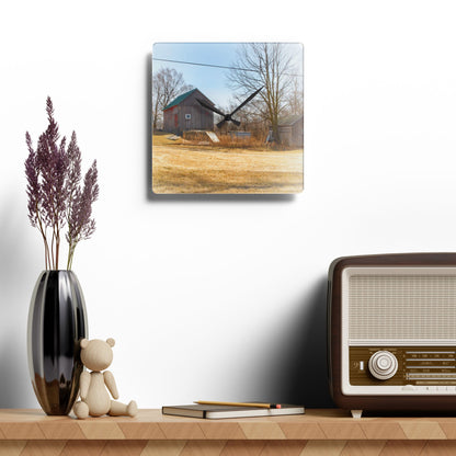 U R There Photography Klam Road Hillside Greys Rustic Farmhouse Acrylic Analog Wall Clock
