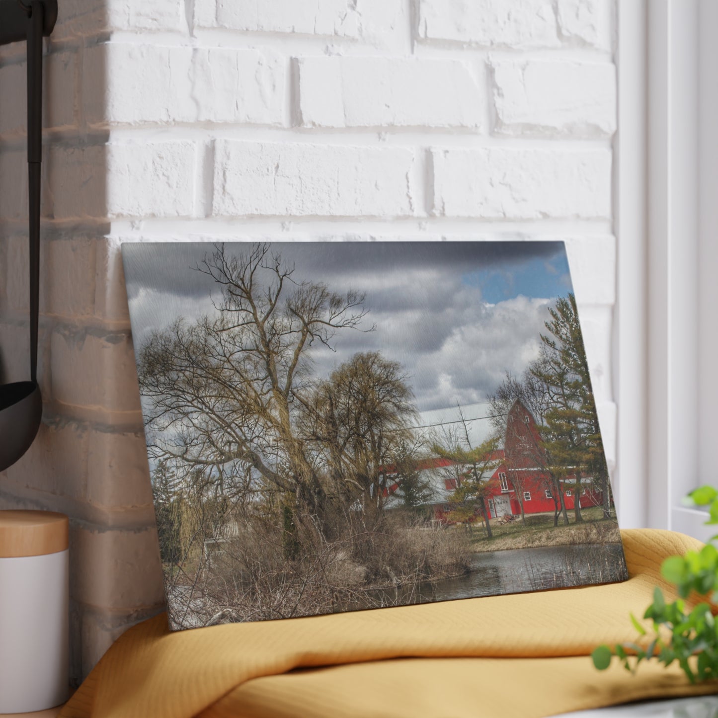 U R There Photography Hadley Road Hidden Red Rustic Farmhouse Tempered-Glass Cutting Board