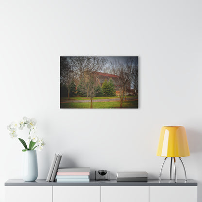 U R There Photography Rusted Red Beyond the Pines Rustic Farmhouse Acrylic Wall Print