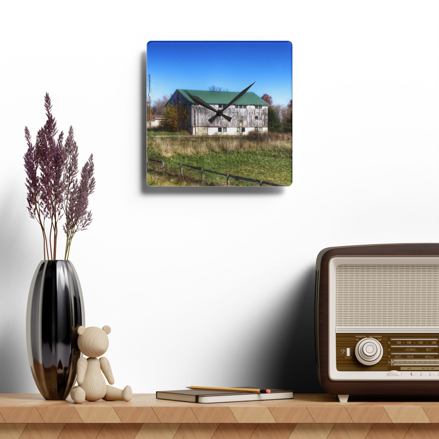 U R There Photography Hadley White Rustic Farmhouse Acrylic Analog Wall Clock