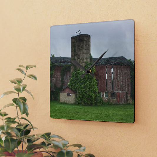 U R There Photography Imlay City Road Red I Rustic Farmhouse Acrylic Analog Wall Clock