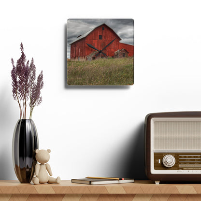 U R There Photography Horton Hilltop Red I Rustic Farmhouse Acrylic Analog Wall Clock