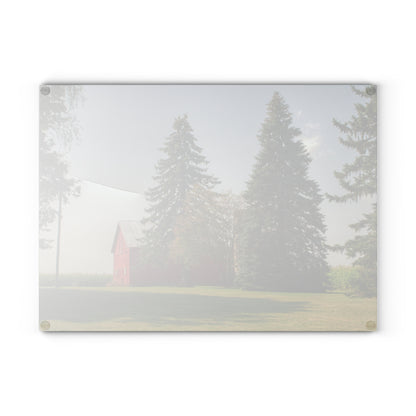 Barn Boutique Rustic Tempered-Glass Cutting Board| Small Red Barn Beneath the Pines