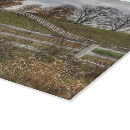 U R There Photography Millville Road Horses on the Hill Rustic Farmhouse Tempered-Glass Cutting Board