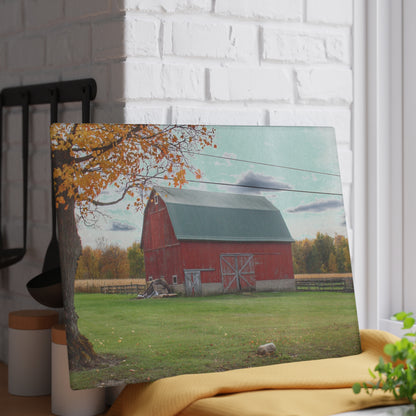 U R There Photography Bowers Roadside Red Rustic Farmhouse Tempered-Glass Cutting Board