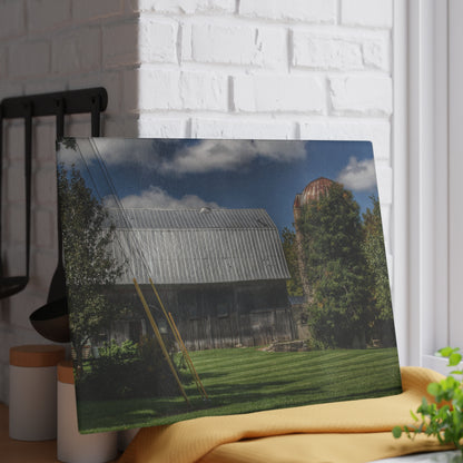 U R There Photography Ludwig Road Summer Grey and Silo Rustic Farmhouse Tempered-Glass Cutting Board