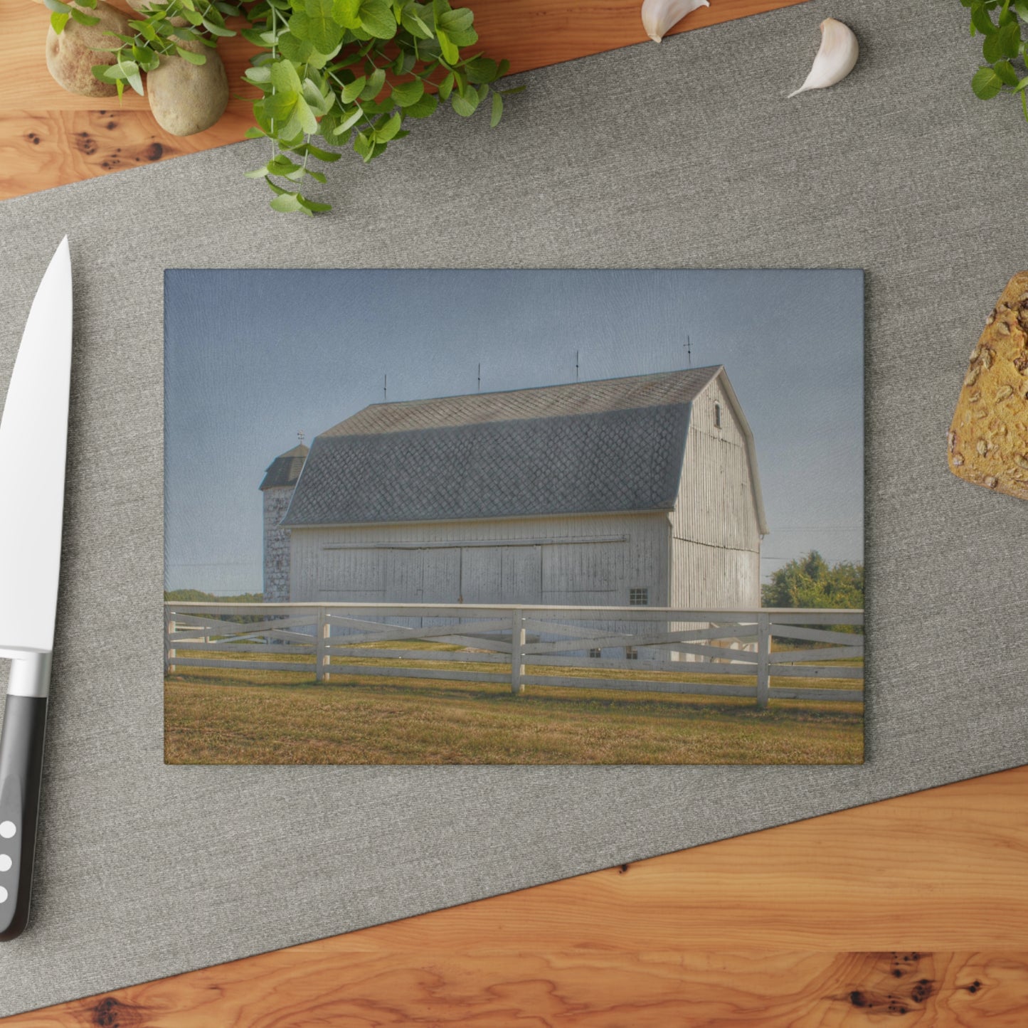 U R There Photography Belsay Road White Rustic Farmhouse Tempered-Glass Cutting Board