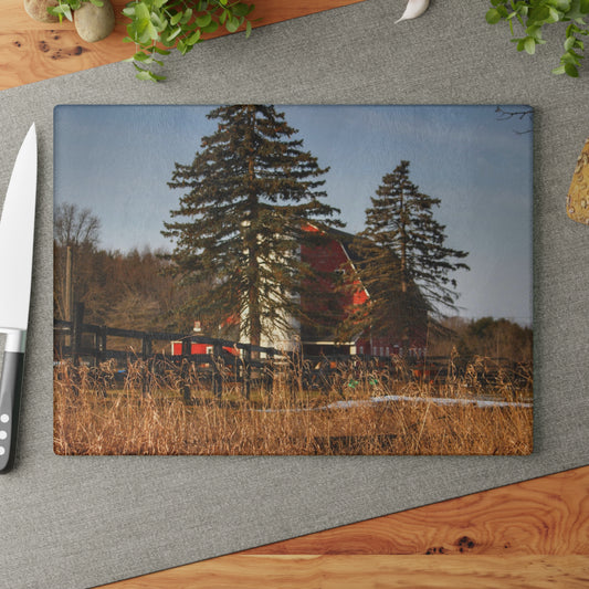 U R There Photography Blood Road Red I Rustic Farmhouse Tempered-Glass Cutting Board